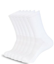 6 Pack Solid Sports Athletic Work Plain Crew Cotton Socks White Black Grey
