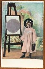 Girl with Artist Palette and Add On Mirror on Easel, ca 1905 Postcard