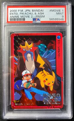 Entei Pikachu Ash Movie 1 Anime Collection Carddass - Graded Pokemon Card PSA 9