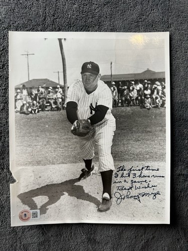 Johnny Mize 3 Home Run Game Inscribed Signed 8x10 Photo Beckett COA HOF Yankees