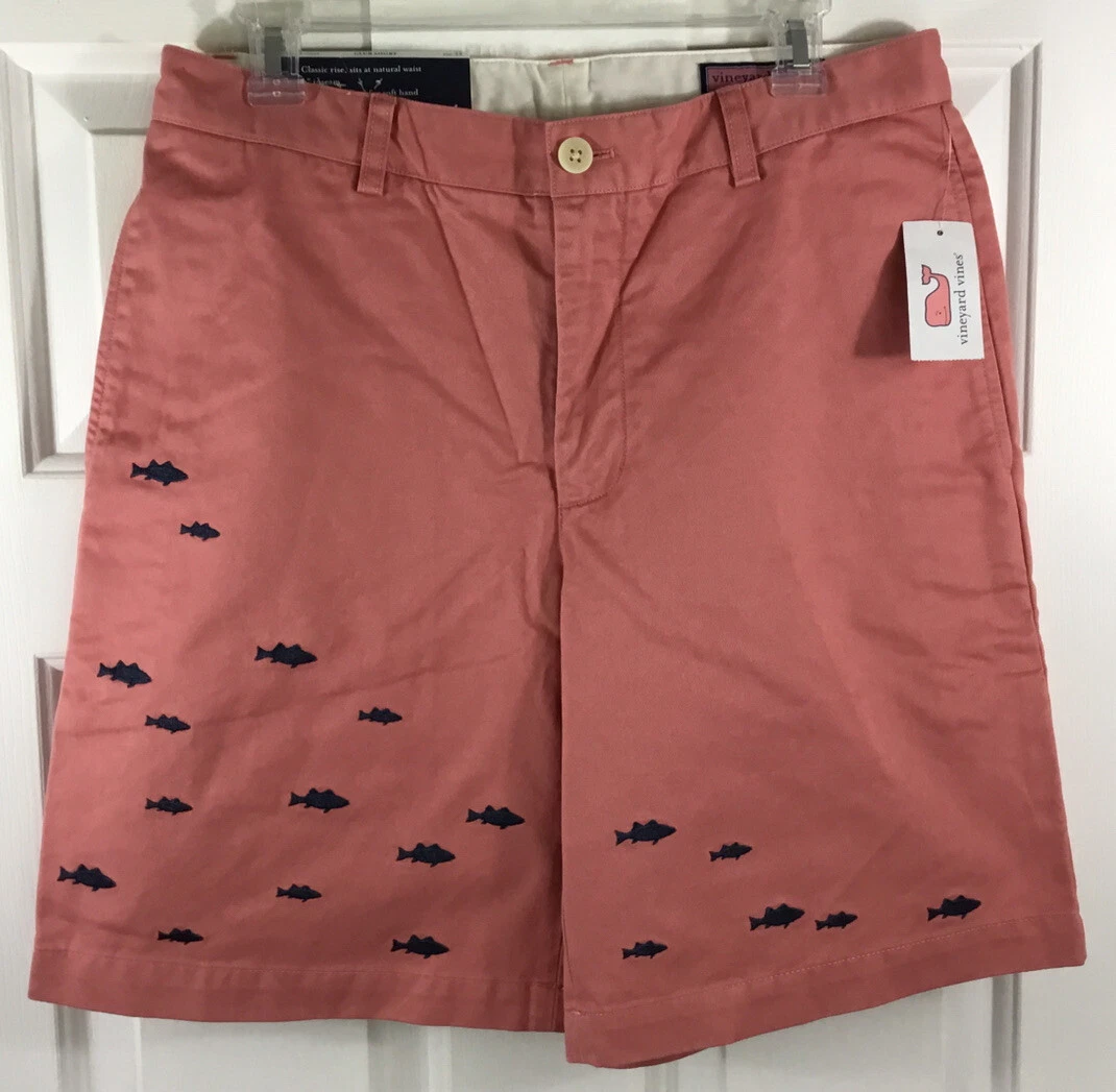 Vineyard Vines Men's Size 32 School of Fish Club Short Rhubarb 100% Cotton
