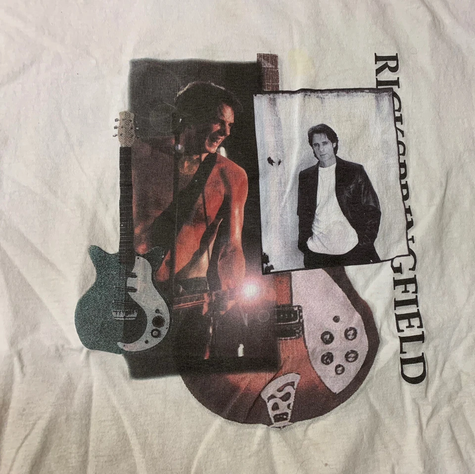 Camiseta etiqueta gigante vintage Rick Springfield Karma Tour guitarras elétricas tamanho G - Imagem 2 de 4