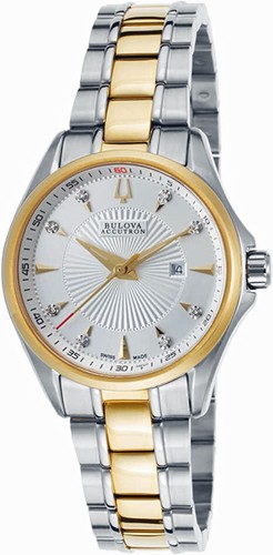 NEW BULOVA ACCUTRON 65P107 SWISS QUARTZ LADIES DIAMOND WATCH TU-TONE BRUSSELS