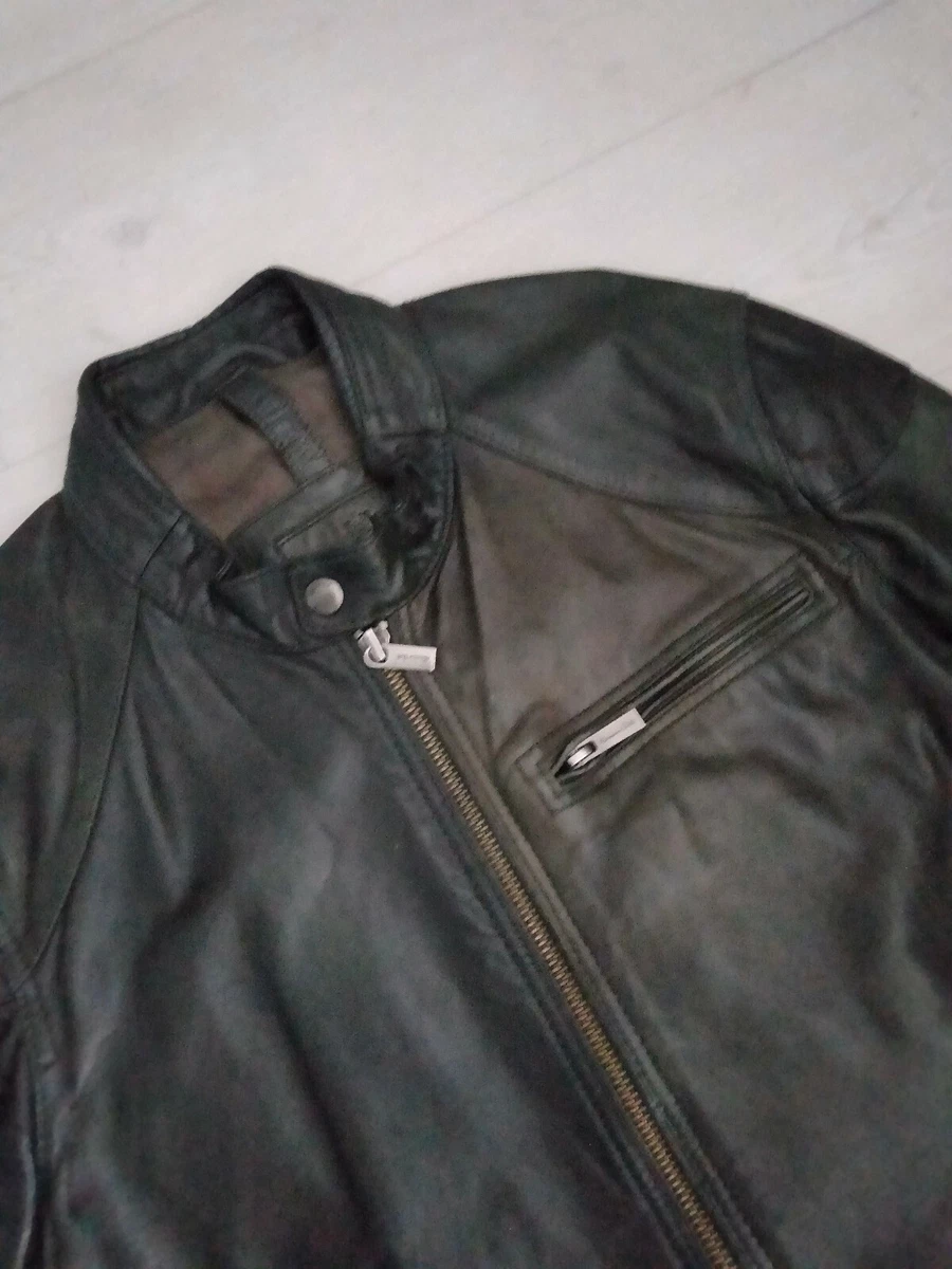 Chaqueta de Motociclista de Cuero Massimo Dutti para Hombre - Talla 36/S -