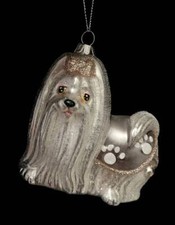 m23 BLOWN GLASS MALTESE CHRISTMAS ORNAMENT WHITE LONG HAIR DOG PUPPY NWT