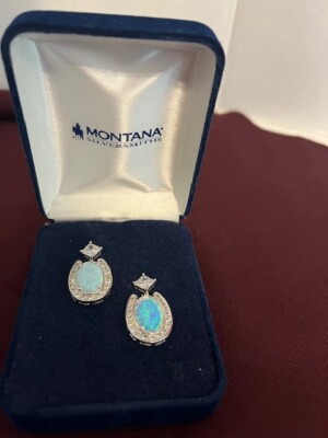 Earrings Montana Silversmith Pierced CZ Horseshoe w/Opal CZ on Stud  -NEW