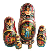 MATRIOSCA BAMBOLE 5 PEZZI RACCONTO POPOLARE DIPINTO A MANO DA IANCOVSKAYA