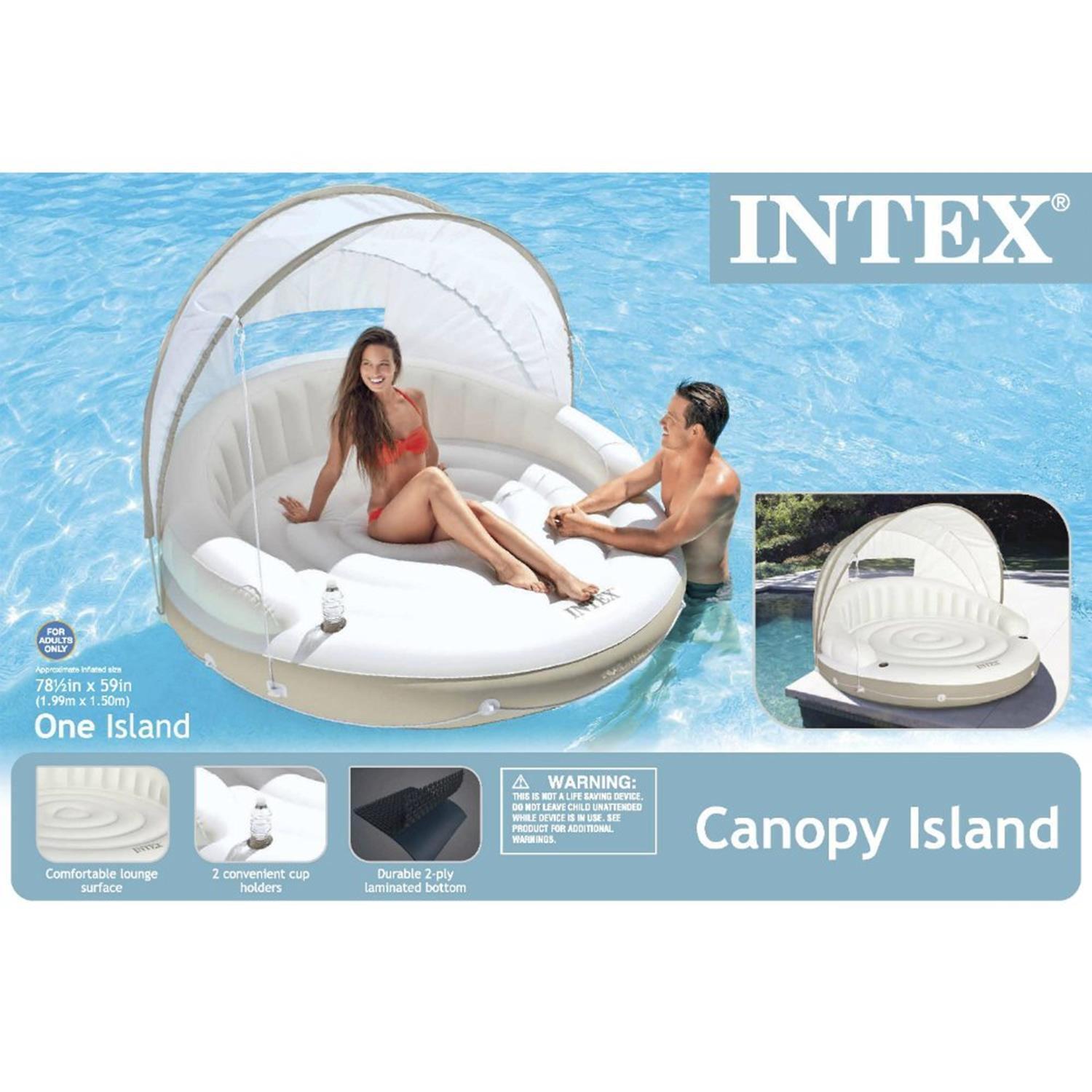 Intex 58292 Badeinsel Schwimmliege Ø 199 cm Lounge Luftmatratze Wasserliege Dach