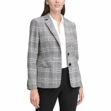 Tommy Hilfiger Women Plaid Suit Separate Two-Button Blazer Ivory Size 12 NWT
