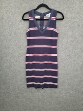 Banana Republic Shift Dress Womens 2 Midi Sleeveless Blue Striped Exposed Zipper