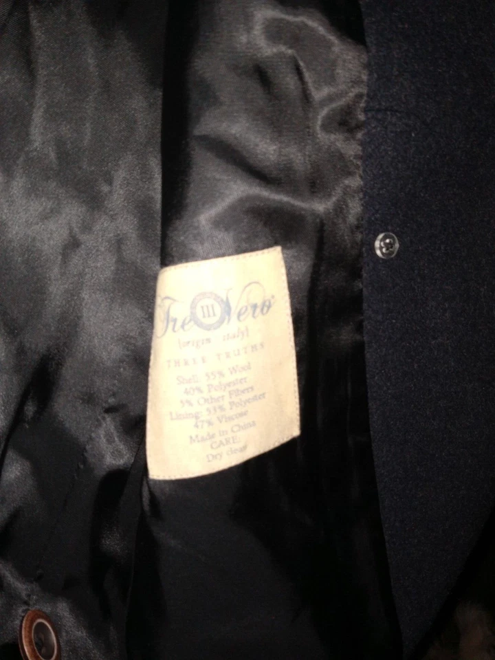 Tre Vero Wool Blend Peacoat MEDIUM Blue Excellent Shape Trevero - Image 4 of 4