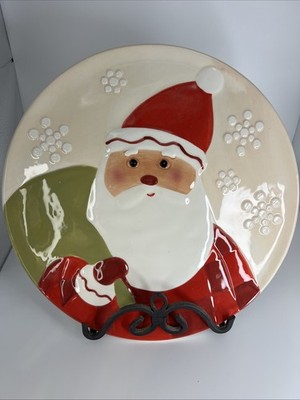 Christmas Cookie Plate Hallmark Holiday HMK LIC.  Santa - Raised Snowflakes