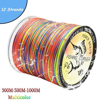 12 Strands Braided Fishing Line 300mm 500m PE Multifilament Line Super Strong 
