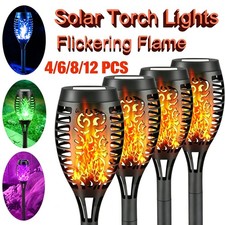 Flame Effect Solar Outdoor Lights Stake Garden Path Flickering LED Torch Lamp