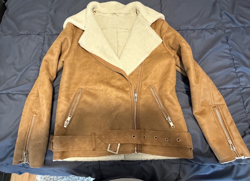 Suede faux moto-style shearling jacket SMALL Excellent 