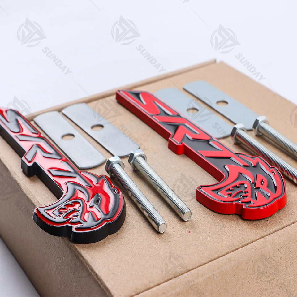 Metal For Charger SRT HellCat Grille Emblem Front Badge Adhesive Black Red Foto 3 de 4