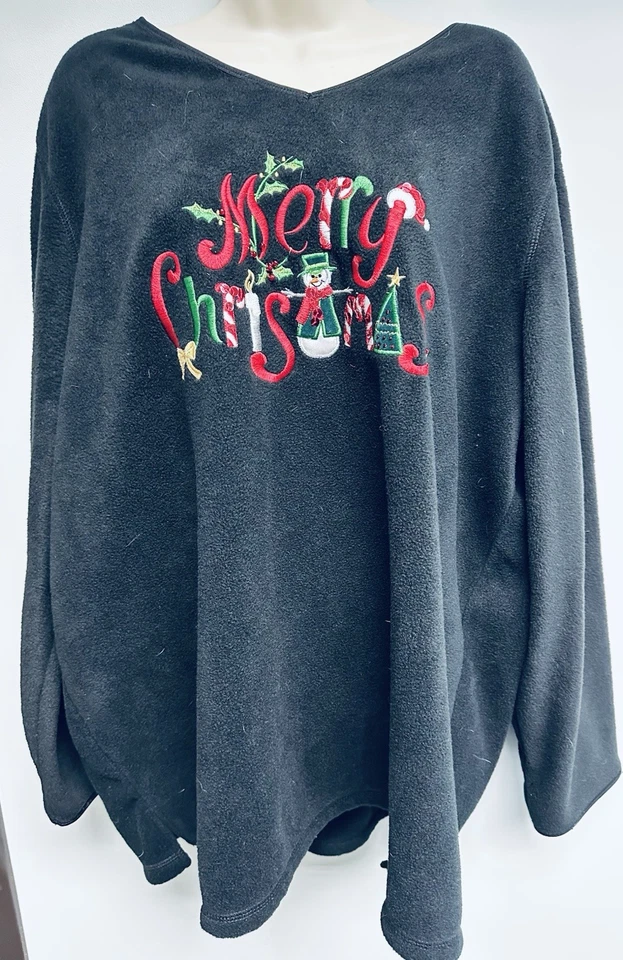 Merry Christmas Snowman Women's Sz 22W-24W Black Embroidered Holiday Sweatshirt - Image 2 of 4