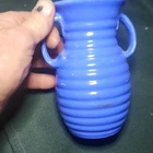 McCoy Blue Ceramic Jug Glossy Finish Round Solid Handles Impressed Backstamp