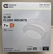 Commercial Electric 7 in. Matte White LED Slim Flush Mount Light 3000K 2-Pack 