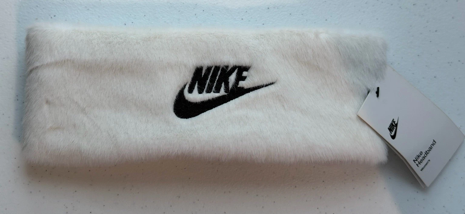 Nike Faux Fur Fleece Lined Logo Headband Wrap Ear Warmer White NWT
