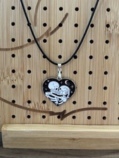 Skeleton Lovers Heart Shaped Enamel Pendant Leather Necklace