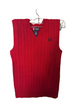 Chaps Boys Medium 10-12 Red Cable Knit V-Neck Cotton Sweater Vest