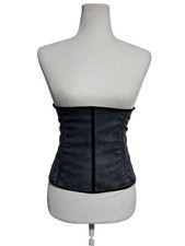 Black Latex Waist Training Corset Women 28W Goth Hook Closure Shapewear Body