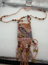 God s Eye Peyote 2 Sided Amulet Handmade Beaded Pheasant With Fringe