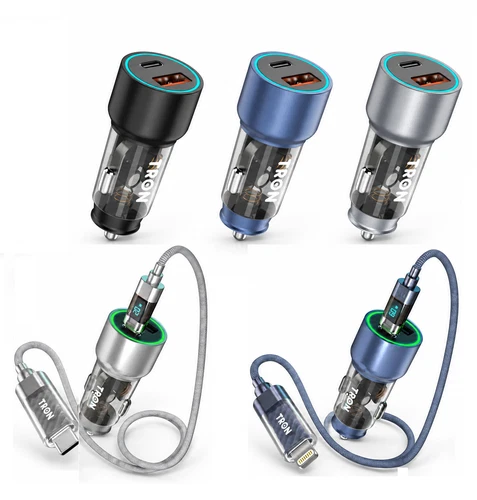 TRON 48W Dual Port Transparent Car Charger, USB-C  + A Fast Charger for 12V/24V - product listing photo