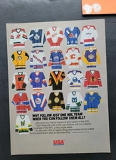 NHL 21 Teams Jerseys USA Cable Network Promo Print Advertisement Circa 1980's
