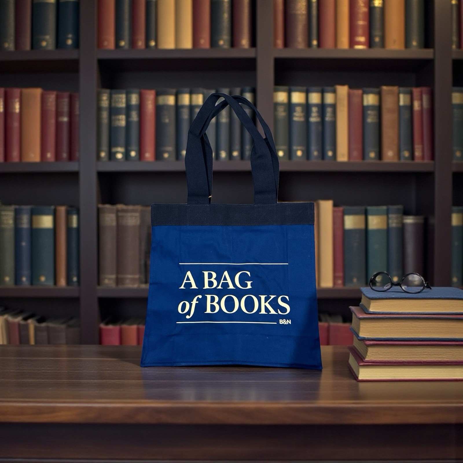 Barnes & Noble A Bag Of Books Blue Tote Bag 100% Cotton Canvas NWT 14 X 15 X 5”