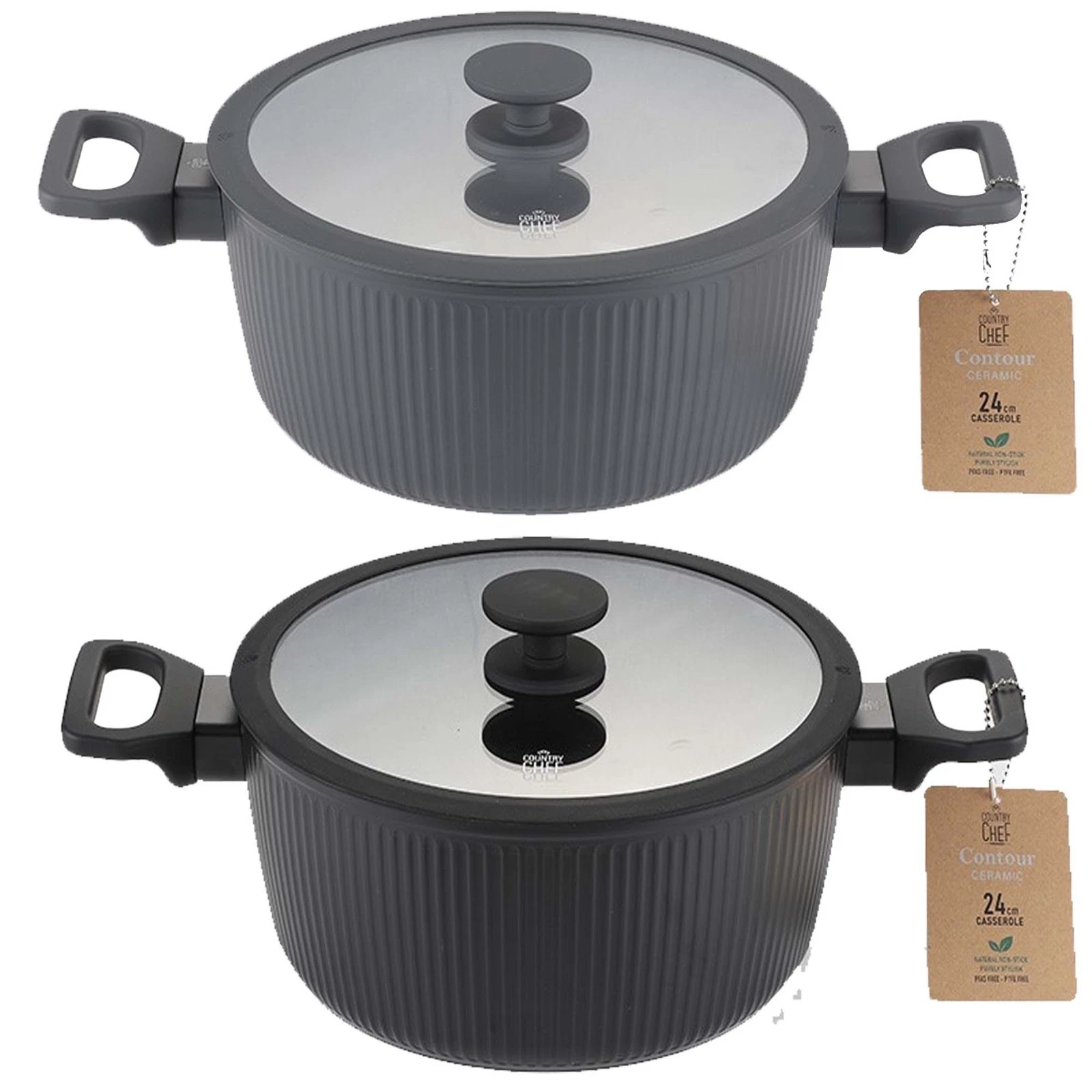 24cm Contour Casserole with Lid Stockpot Cooking Pan Pot Non-Stick Induction UK