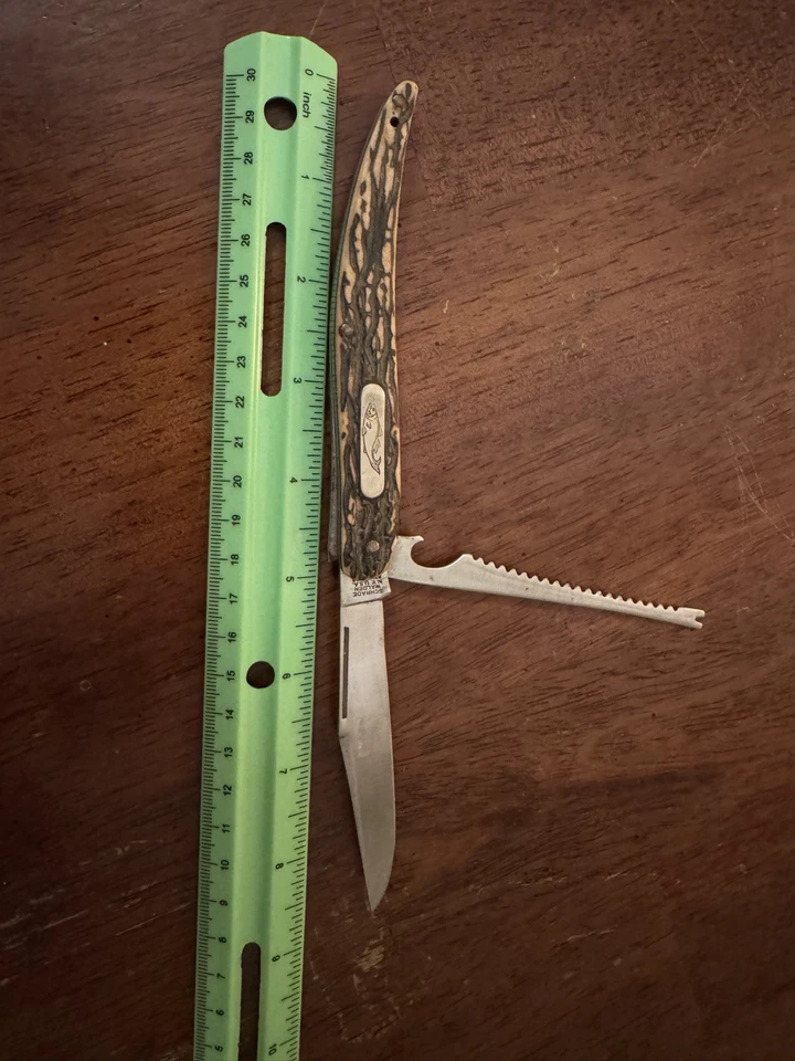Vintage Schrade Walden #209 Fisherman’s Knife – Jigged Delrin Handles – 2 Blades - Image 3 of 4