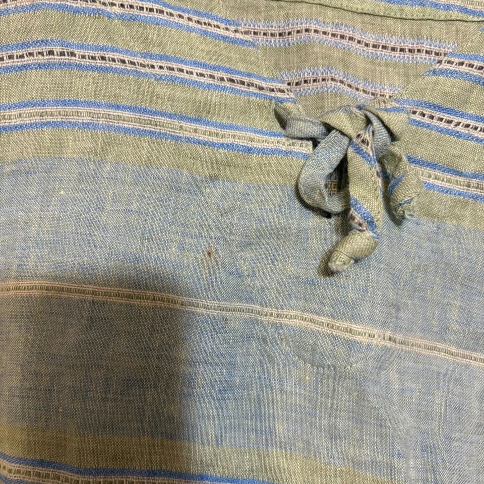 FLAX 条纹亚麻束腰上衣蓝色绿色休闲波西米亚舒适中号 — 第 2/4 张图片