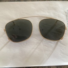 Vintage American Optical Aviator Clip Ons Gold w/ Gray Glass Lenses 48 x 40 mm