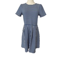 Draper James Striped Nautical Coastal Chic Dress Pleated Pockets Sz M New Preppy