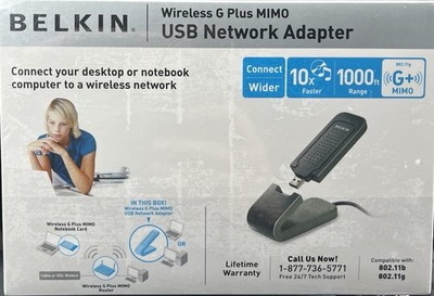 Belkin Wireless G Plus MIMO USB Adapter Black Wi-Fi Certified 802.11g/b