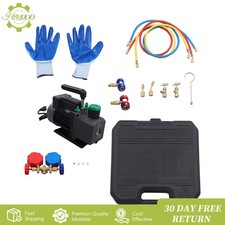 Air Vacuum Pump Manifold Gauge Set Hvac Ac Refrigerant Kit 13hp 4cfm