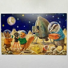 Vintage Postcard Landing On The Moon Medici Society Anthropomorphic Animals