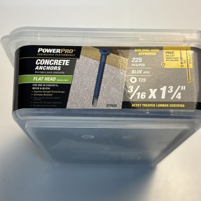Power Pro Concrete Anchors 3/16 X 1.75 T25 Flat Head 225 Pc New