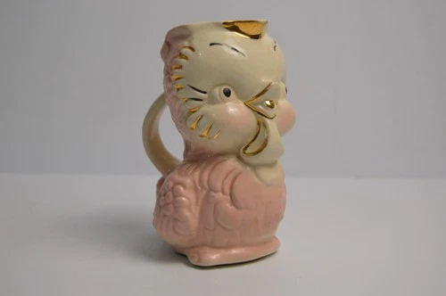 Vintage Shawnee Chickadee Bird Chicken Pitcher 24 Kt. Gold Trim Pink USA 6"