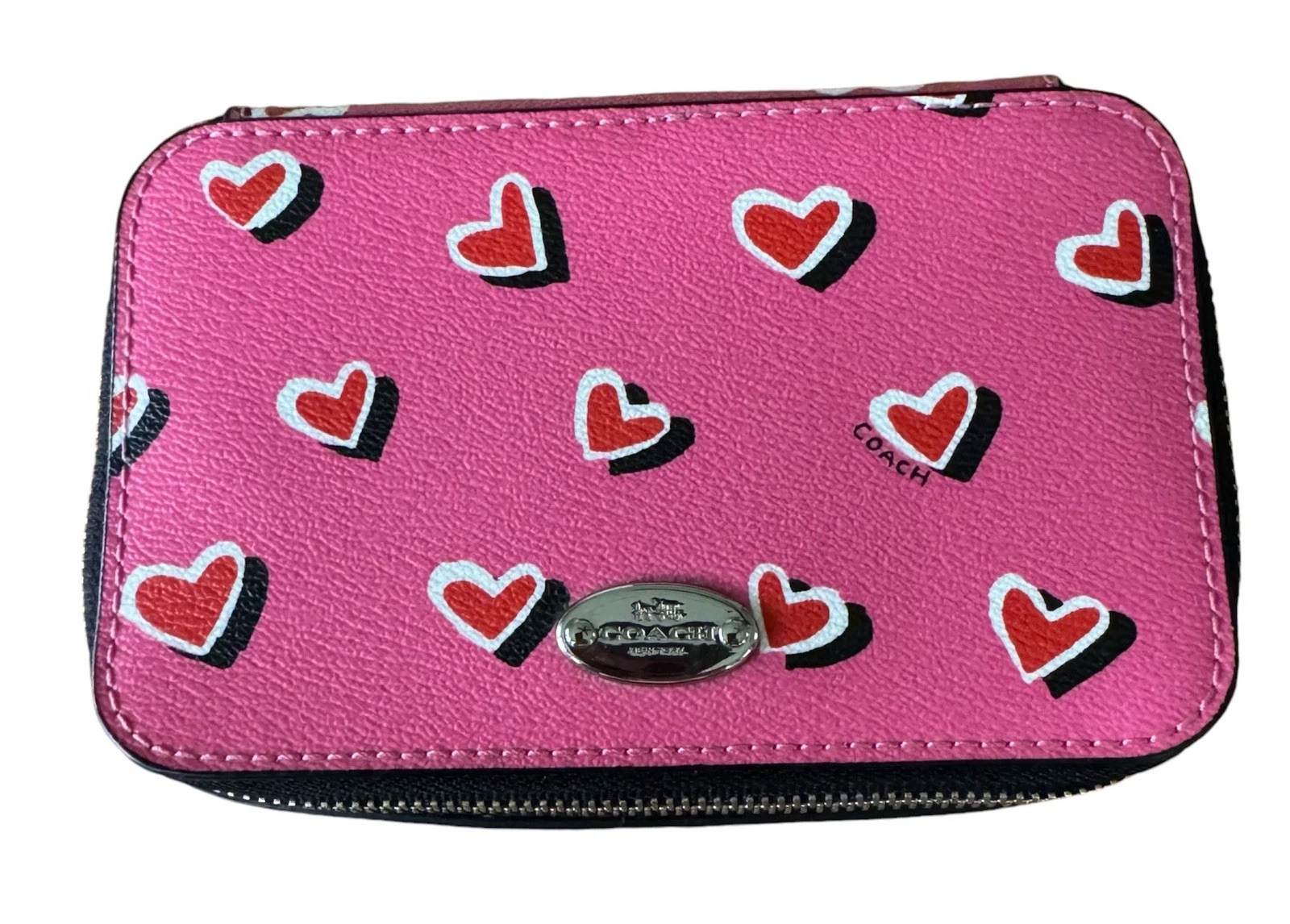 COACH Astuccio da viaggio portagioie modello cuore rosa nuovo senza etichetta