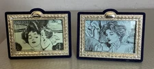 Pair vintage Silverplated Miniature Picture Frames Velvet Easel Back 3.5 x 4.5"