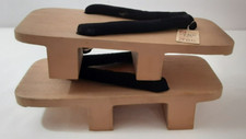 Vtg Japanese Geta Wooden Flip Flops Slippers Black Toe Child Costume Shoes 5.5