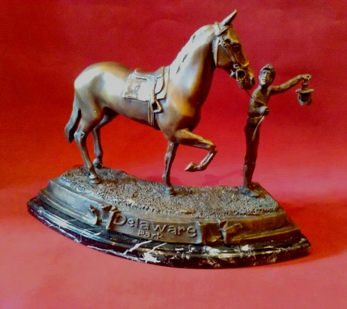 Delaware Park Bronze Equestrian Sculpture on Marble Base Vintage