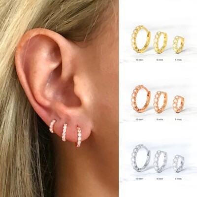 14K 585 Gold Hoop Earrings Pair & Single Hoop Earrings 6-10mm 7-9 Diamonds VS G