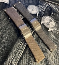 Vintage Denim/Canvas Watch Strap Bracelet w Adjustable Clasp 18 20 22 24mm H/M