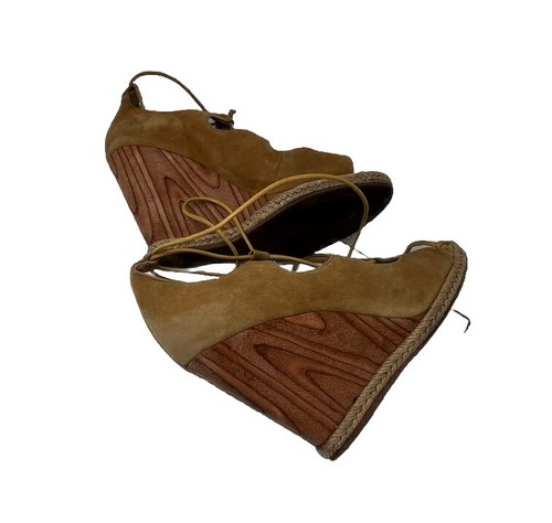 Tory Burch Damen-Sandalen 7,5 Veloursleder Schnür-Keilabsatz hellbraun offene Zehenpartie - Bild 4 von 6