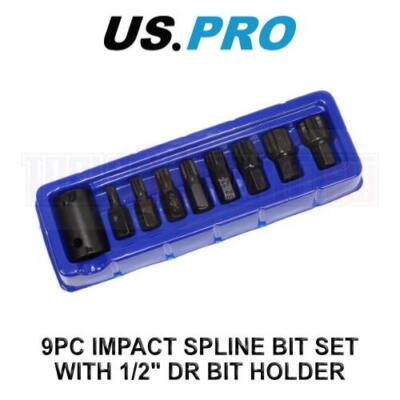 US PRO Tools 9-teiliges Impact Spline Bit-Set mit 1/2'' DR Bithalter M6 - M18 3996