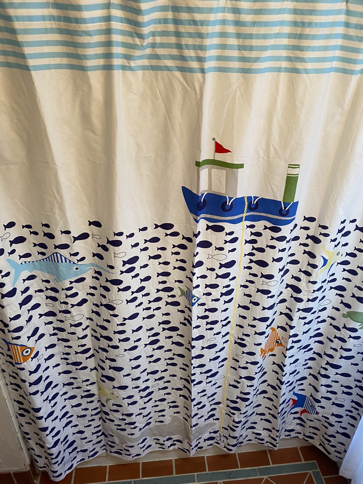 POTTERY BARN KIDS SHOWER CURTAIN TUG BOAT UNDER THE SEA | eBay